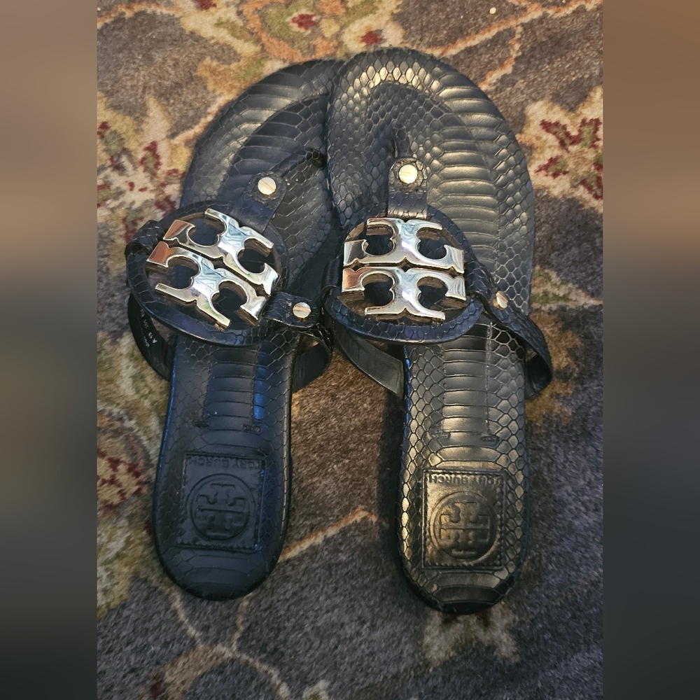Tory Burch Black Sandals with Gold Hardware  Size 8
